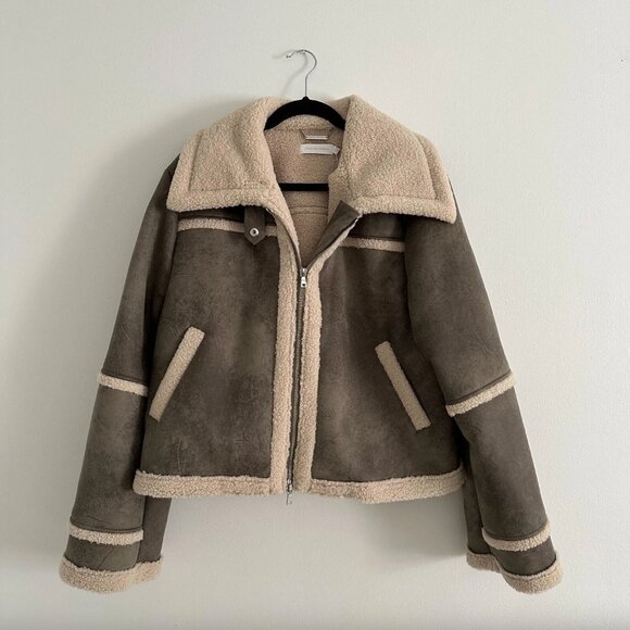 Jonathan Simkhai Akira Beige Vegan Sherpa Jacket, NWT Size XL - Picture 1 of 9